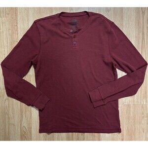 American Rag Henley Thermal Tee Mens  Large Maroon Long Sleeve Soft 3 Buttons
